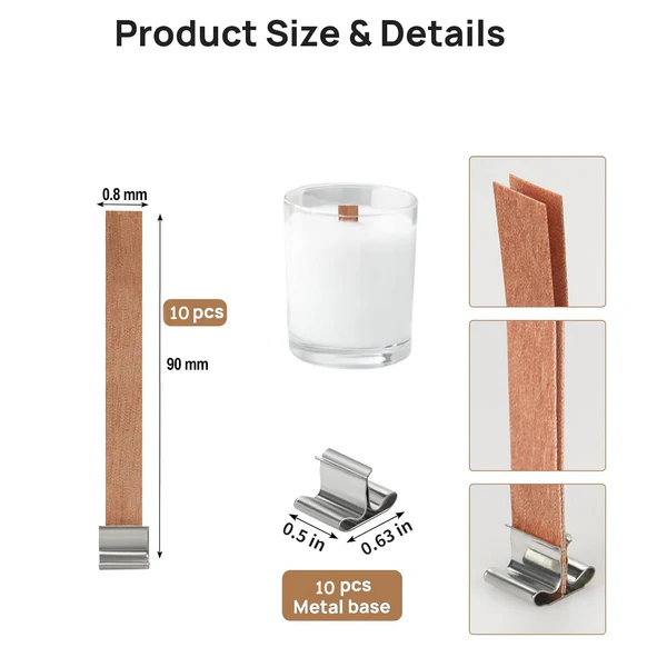 Wooden Wick 1mm Thick With Metal Holder For Candle
